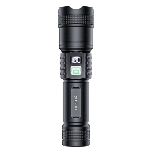 YESIDO TC11 Telescopic Zoomable Flashlight LED White Laser 3 Modes Rechargeable Torch with Digital Display - 1