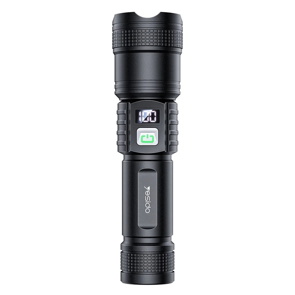 YESIDO TC11 Telescopic Zoomable Flashlight LED White Laser 3 Modes Rechargeable Torch with Digital Display - 1