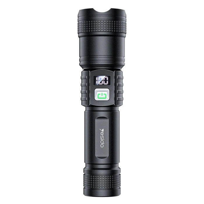 YESIDO TC11 Telescopic Zoomable Flashlight LED White Laser 3 Modes Rechargeable Torch with Digital Display - 1