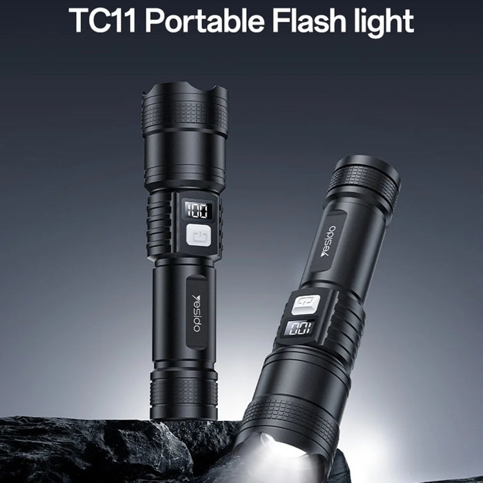 YESIDO TC11 Telescopic Zoomable Flashlight LED White Laser 3 Modes Rechargeable Torch with Digital Display - 2