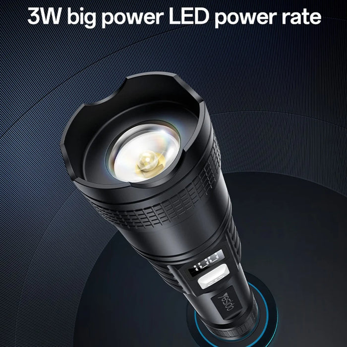 YESIDO TC11 Telescopic Zoomable Flashlight LED White Laser 3 Modes Rechargeable Torch with Digital Display - 4