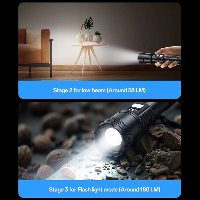 YESIDO TC11 Telescopic Zoomable Flashlight LED White Laser 3 Modes Rechargeable Torch with Digital Display - 7