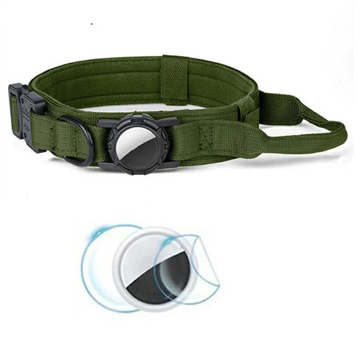 For AirTag Tracker Protector Case Tactical Nylon Collar for Medium  /  Large Pets with Front and Back Hydrogel Film Set - M  /  Dark Green - 1