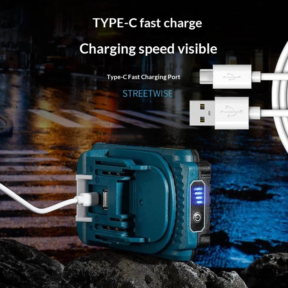 W5218A Size S Handheld Searchlight with External 6500mAh Battery P50 + COB LED Work Light with DC Port - 4