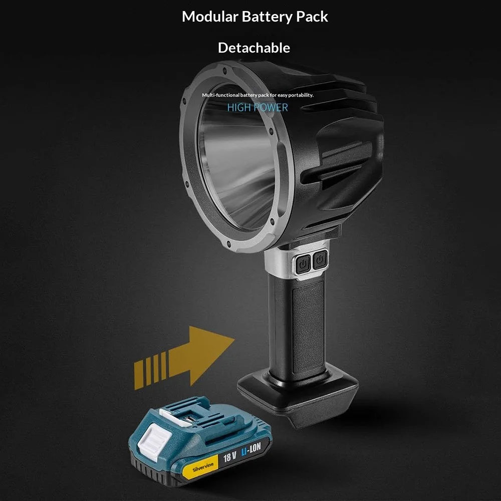 W5219A Size L Handheld Searchlight with External 6500mAh Battery P50 + COB LED Work Light with DC Port - 4