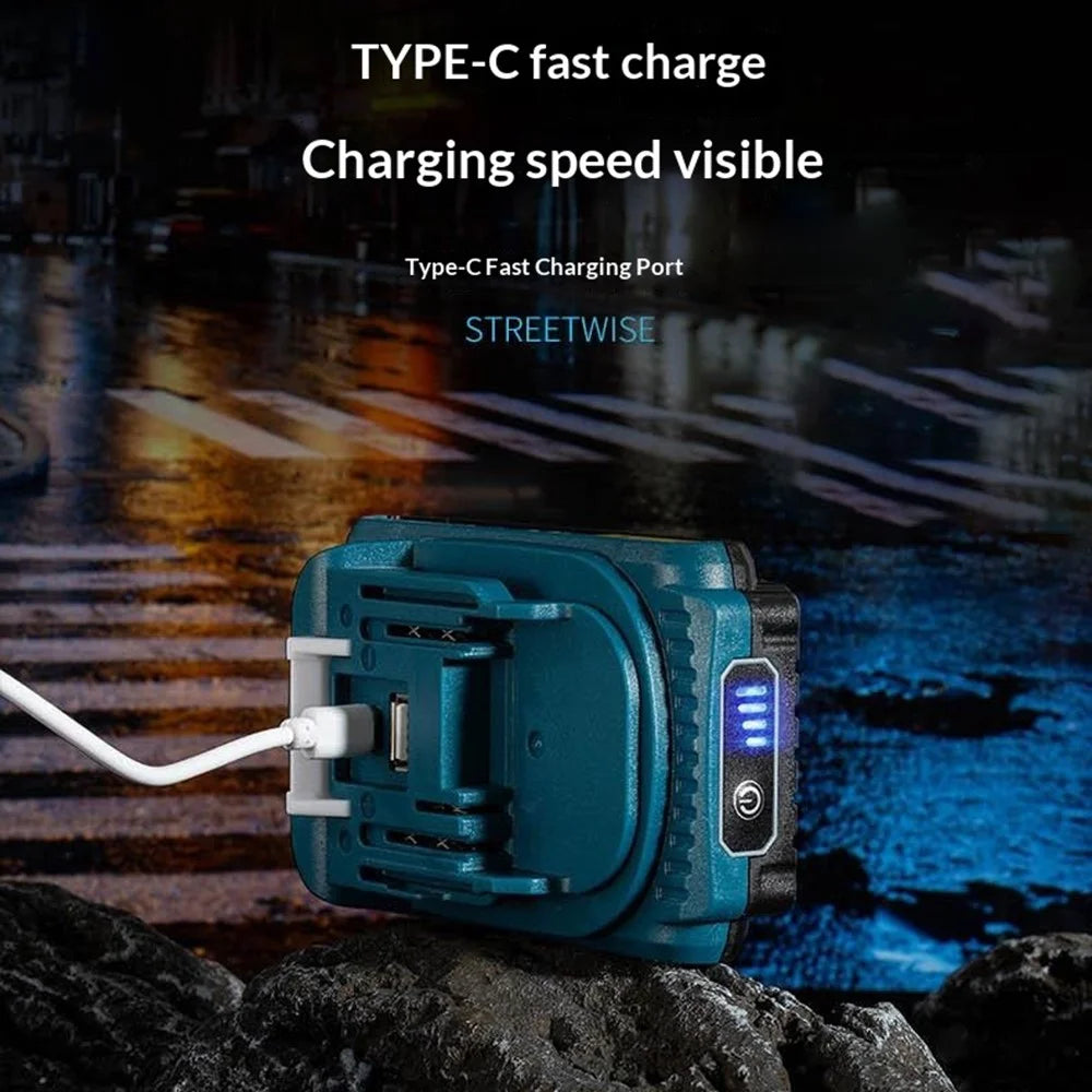 W5219A Size L Handheld Searchlight with External 6500mAh Battery P50 + COB LED Work Light with DC Port - 6