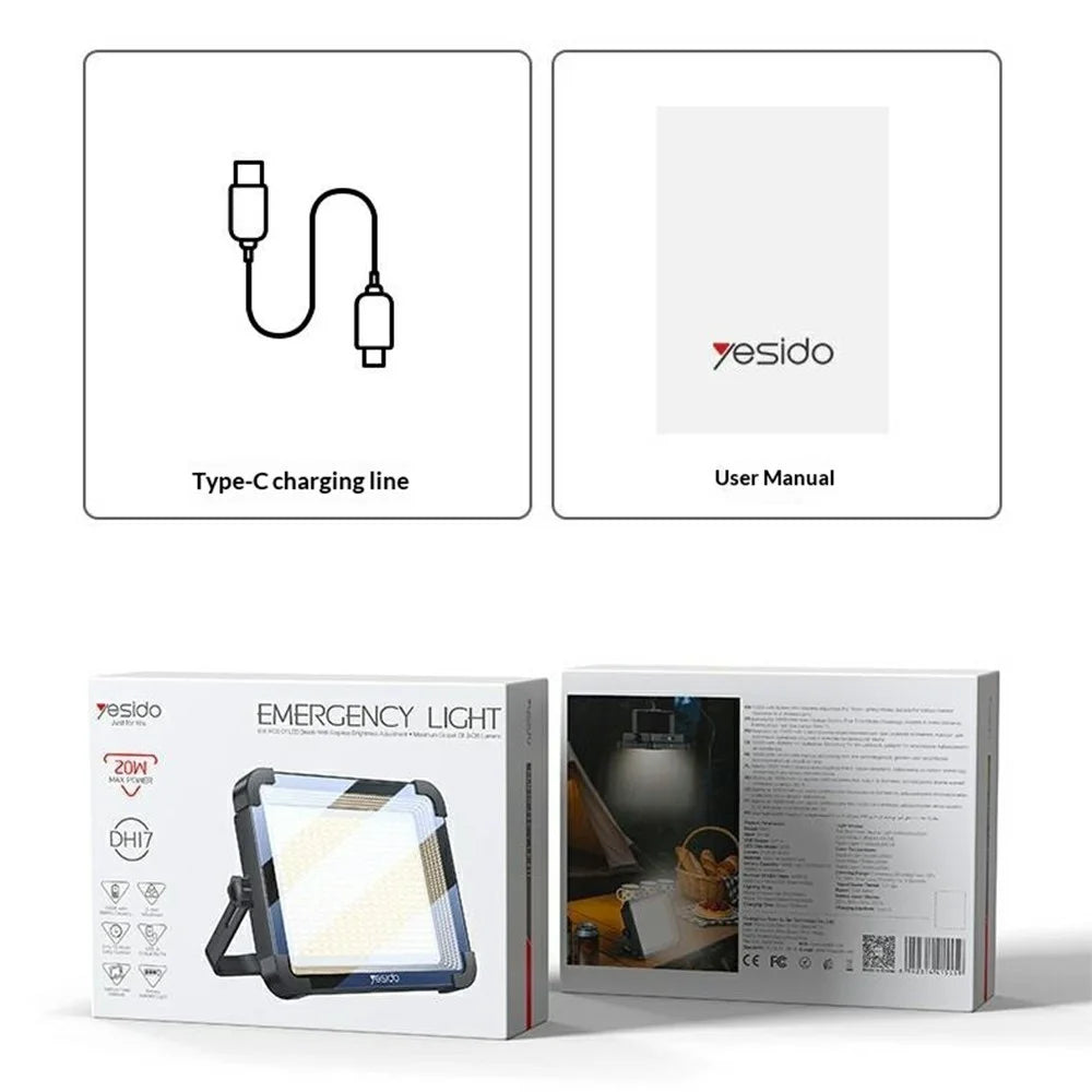 YESIDO DH17 Outdoor Floodlight Emergency Light 600 LED Fill Light 10000mAh Battery for Camping / Fishing - Black - 7