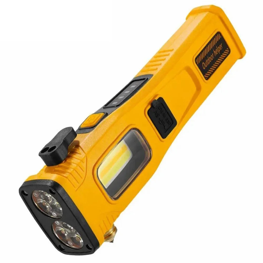 W5214 Multi-Function Work Light Solar Car Emergency Flashlight with Strong Magnet  /  Window Breaker  /  Safety Hammer - Yellow - 1