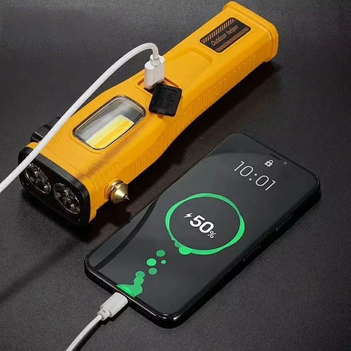 W5214 Multi-Function Work Light Solar Car Emergency Flashlight with Strong Magnet  /  Window Breaker  /  Safety Hammer - Yellow - 2