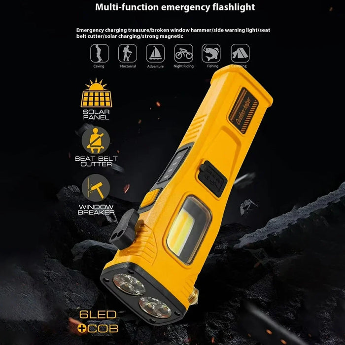 W5214 Multi-Function Work Light Solar Car Emergency Flashlight with Strong Magnet  /  Window Breaker  /  Safety Hammer - Yellow - 6
