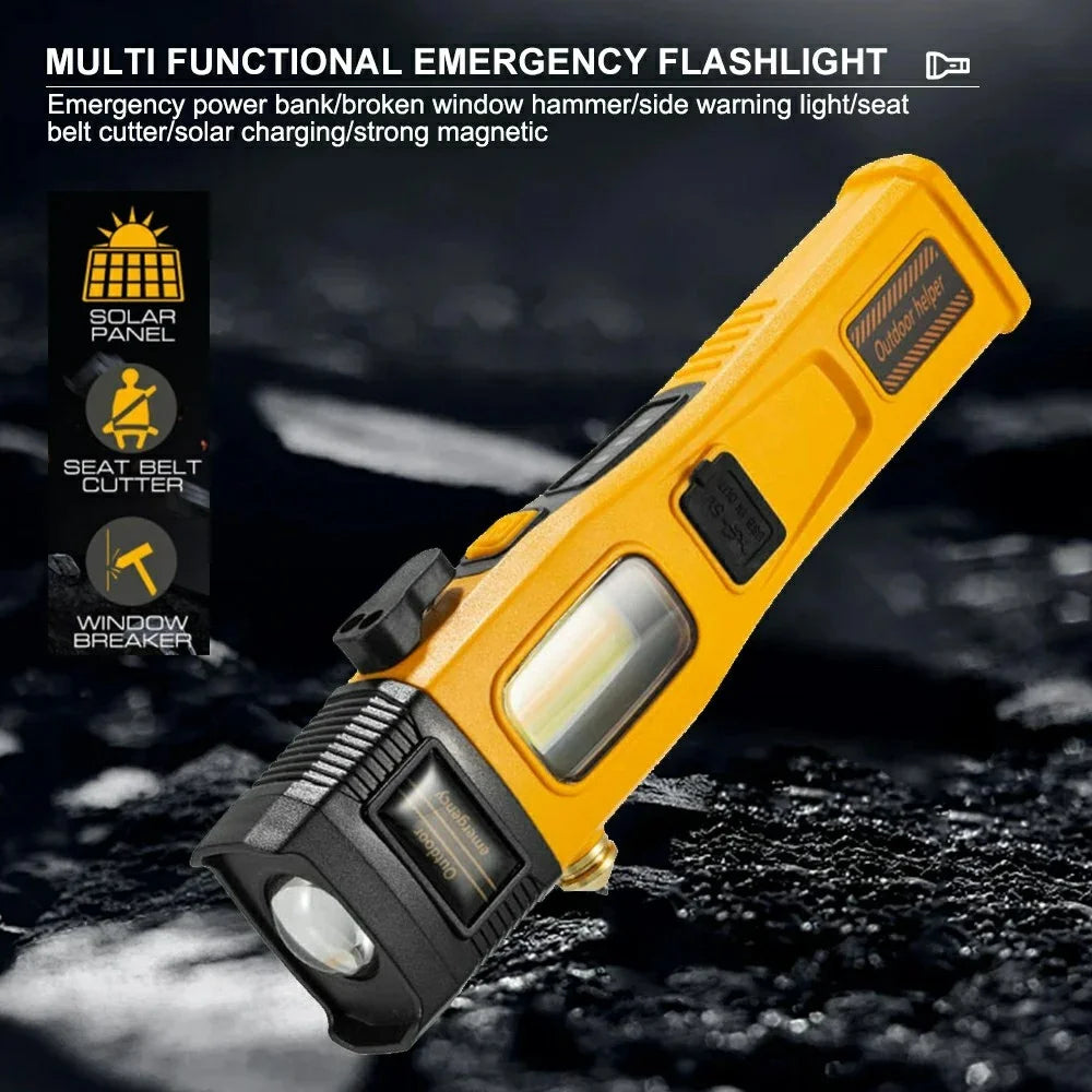 W5215 Zoomable Multi-Function Work Light Car Emergency Flashlight with Strong Magnet  /  Window Breaker  /  Safety Hammer - Yellow - 2