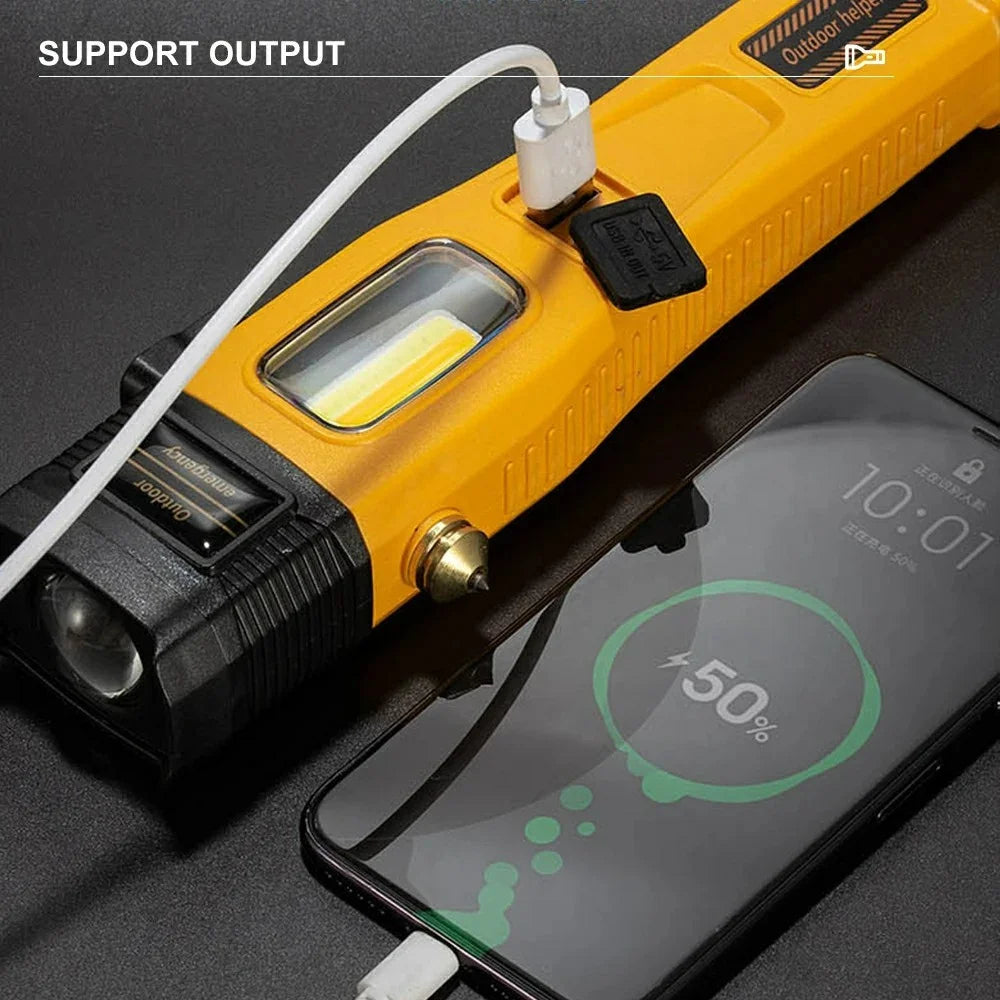 W5215 Zoomable Multi-Function Work Light Car Emergency Flashlight with Strong Magnet  /  Window Breaker  /  Safety Hammer - Yellow - 3