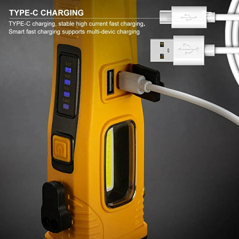 W5215 Zoomable Multi-Function Work Light Car Emergency Flashlight with Strong Magnet  /  Window Breaker  /  Safety Hammer - Yellow - 4