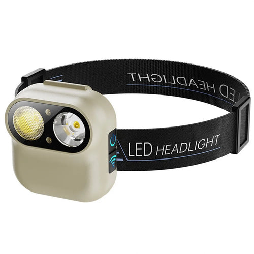 WJ-809 LED Dual Light Source Portable Outdoor Motion Sensor Headlamp Type-C Charging Work Light - Beige - 1