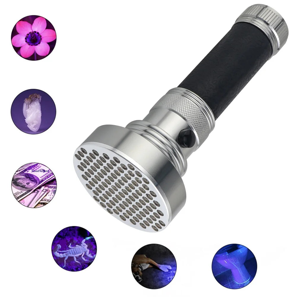 100 LEDs UV Purple Light Flashlight Aluminum Alloy Money Detector UV Torch for Currency Verification - 2