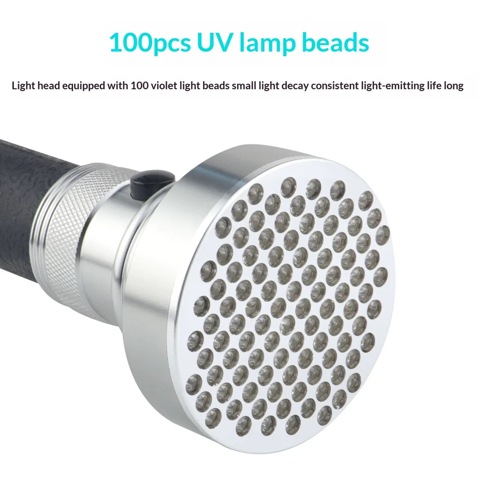 100 LEDs UV Purple Light Flashlight Aluminum Alloy Money Detector UV Torch for Currency Verification - 3