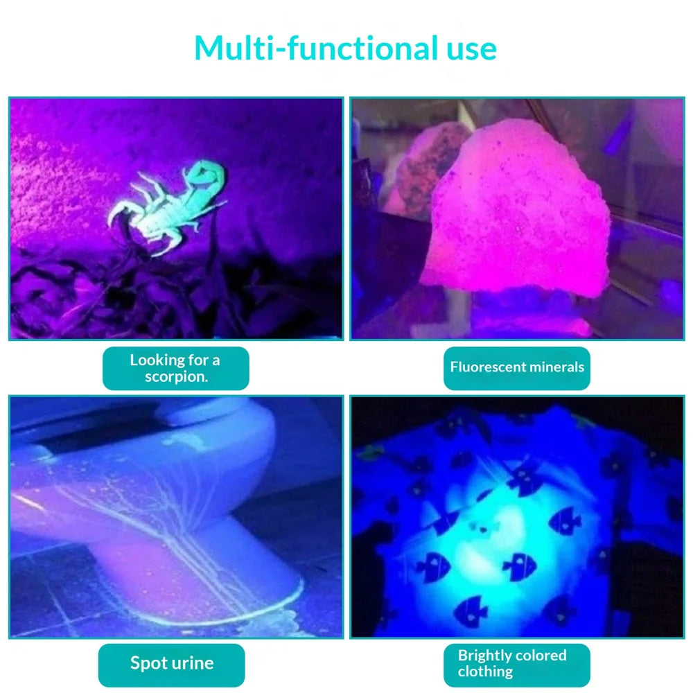 100 LEDs UV Purple Light Flashlight Aluminum Alloy Money Detector UV Torch for Currency Verification - 5