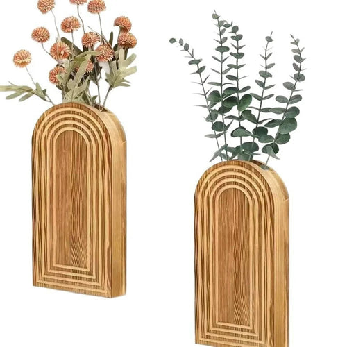 30x14x4cm Wood Wall Mounted Dried Flower Vase Rack Hanging Plant Holder for Home Decor - 1