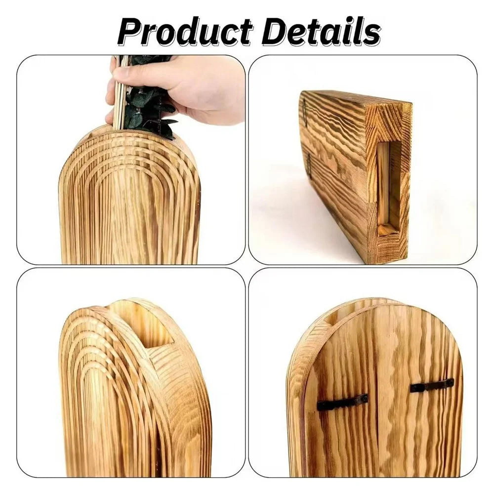 30x14x4cm Wood Wall Mounted Dried Flower Vase Rack Hanging Plant Holder for Home Decor - 3