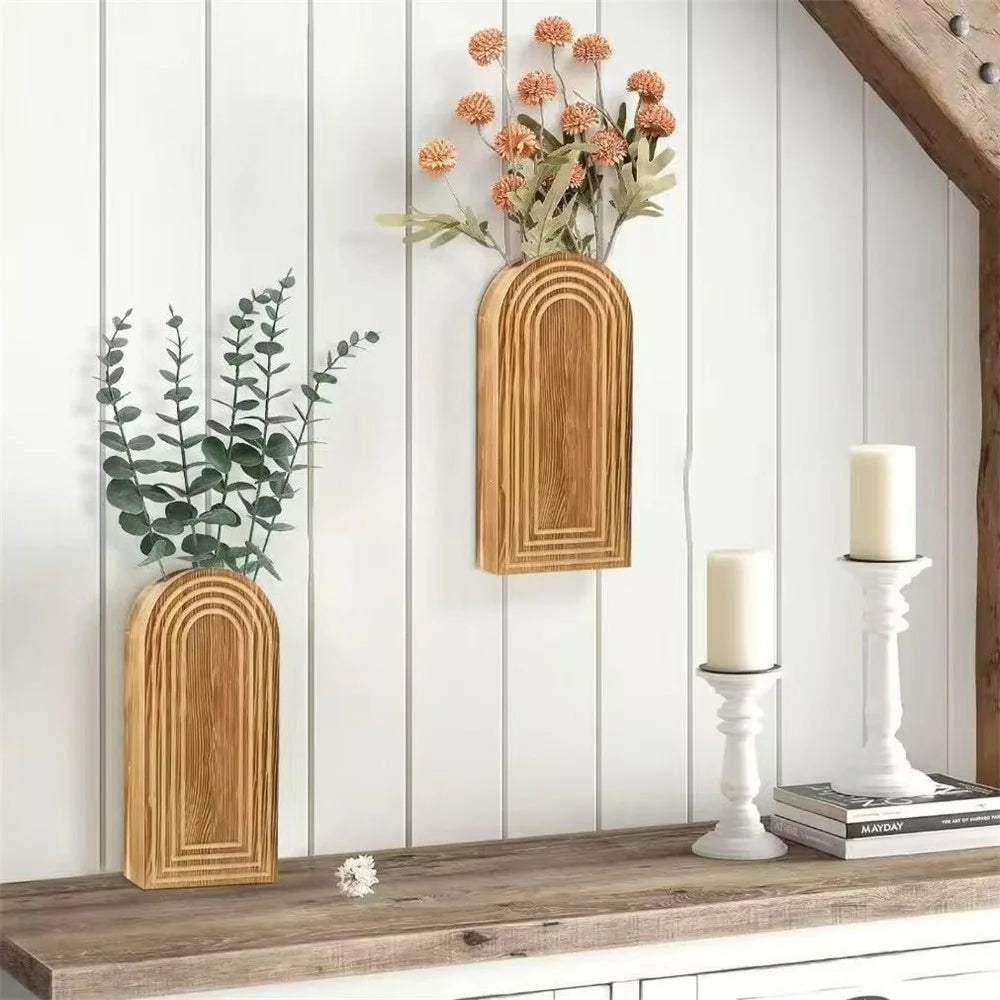 30x14x4cm Wood Wall Mounted Dried Flower Vase Rack Hanging Plant Holder for Home Decor - 4