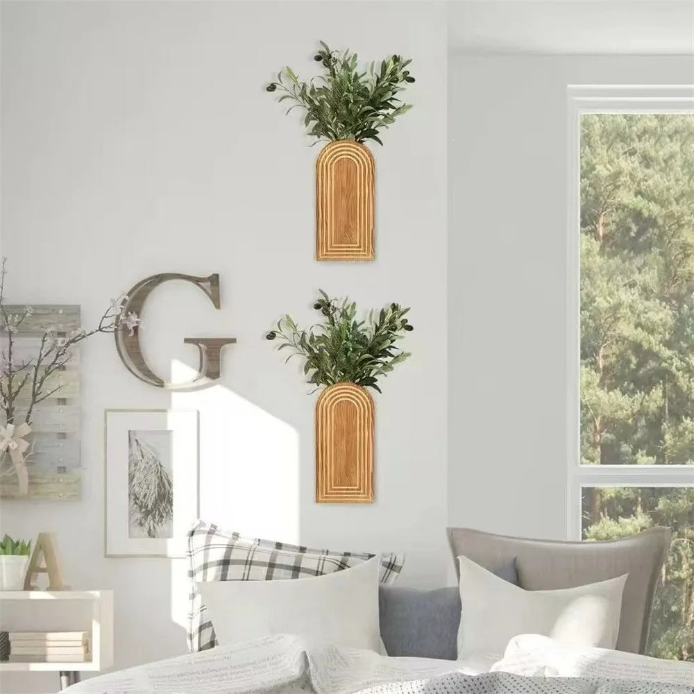 30x14x4cm Wood Wall Mounted Dried Flower Vase Rack Hanging Plant Holder for Home Decor - 5