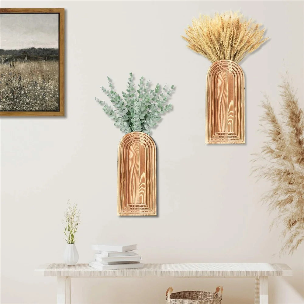 30x14x4cm Wood Wall Mounted Dried Flower Vase Rack Hanging Plant Holder for Home Decor - 6