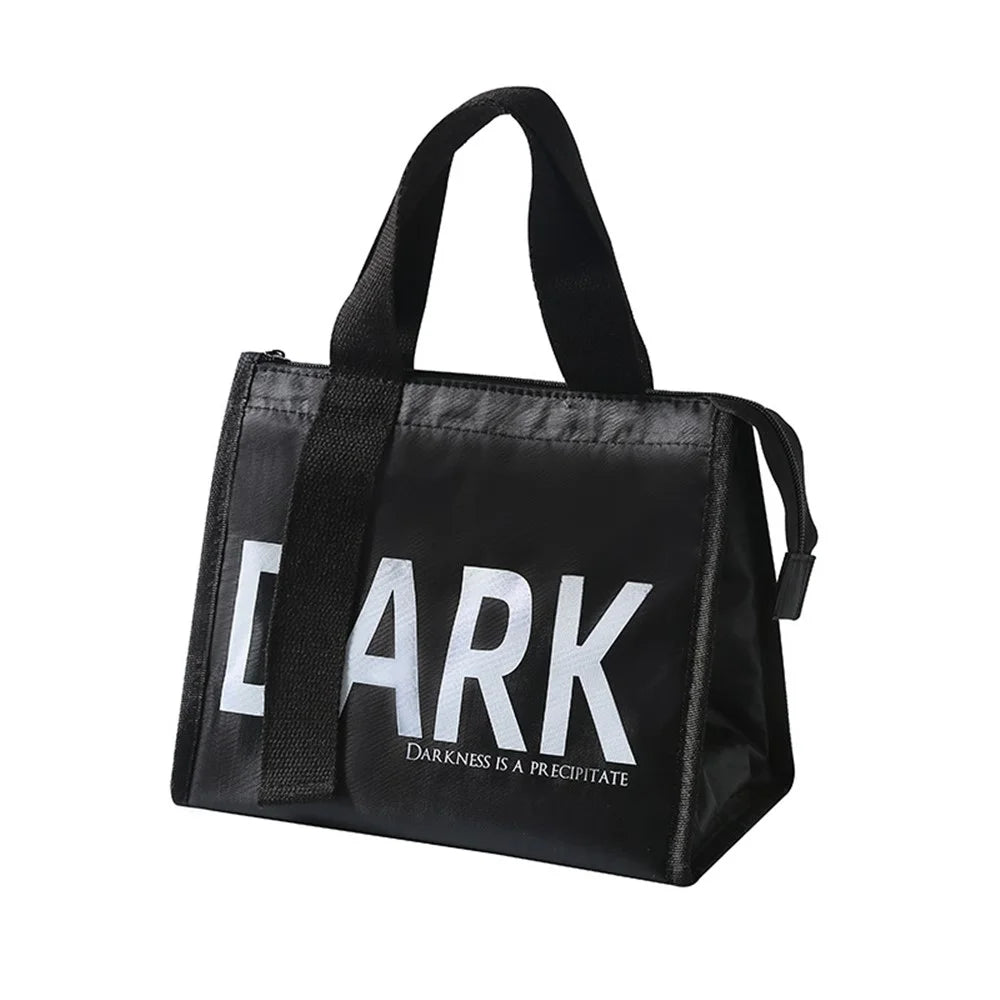 Stylish Oxford Cloth Insulated Lunch Bag Bento Tote Bag for Picnic Office School - Black/Letters - 1