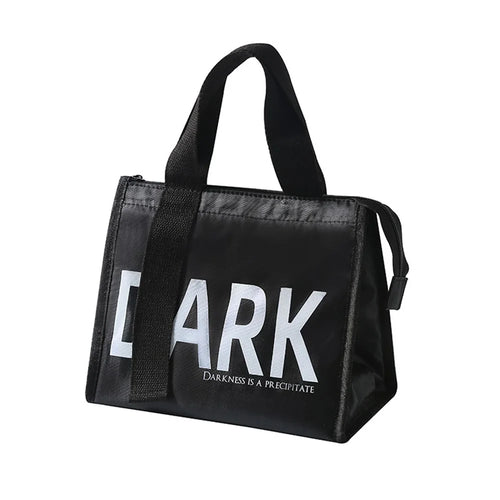 Stylish Oxford Cloth Insulated Lunch Bag Bento Tote Bag for Picnic Office School - Black/Letters - 1