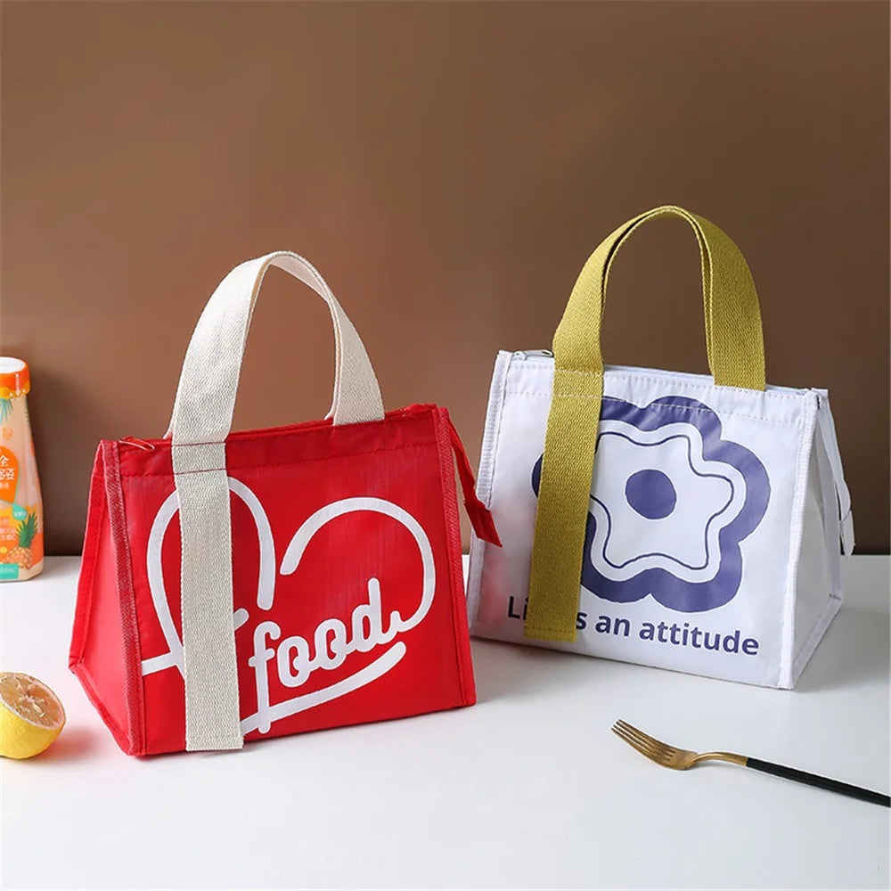 Stylish Oxford Cloth Insulated Lunch Bag Bento Tote Bag for Picnic Office School - Black/Letters - 4
