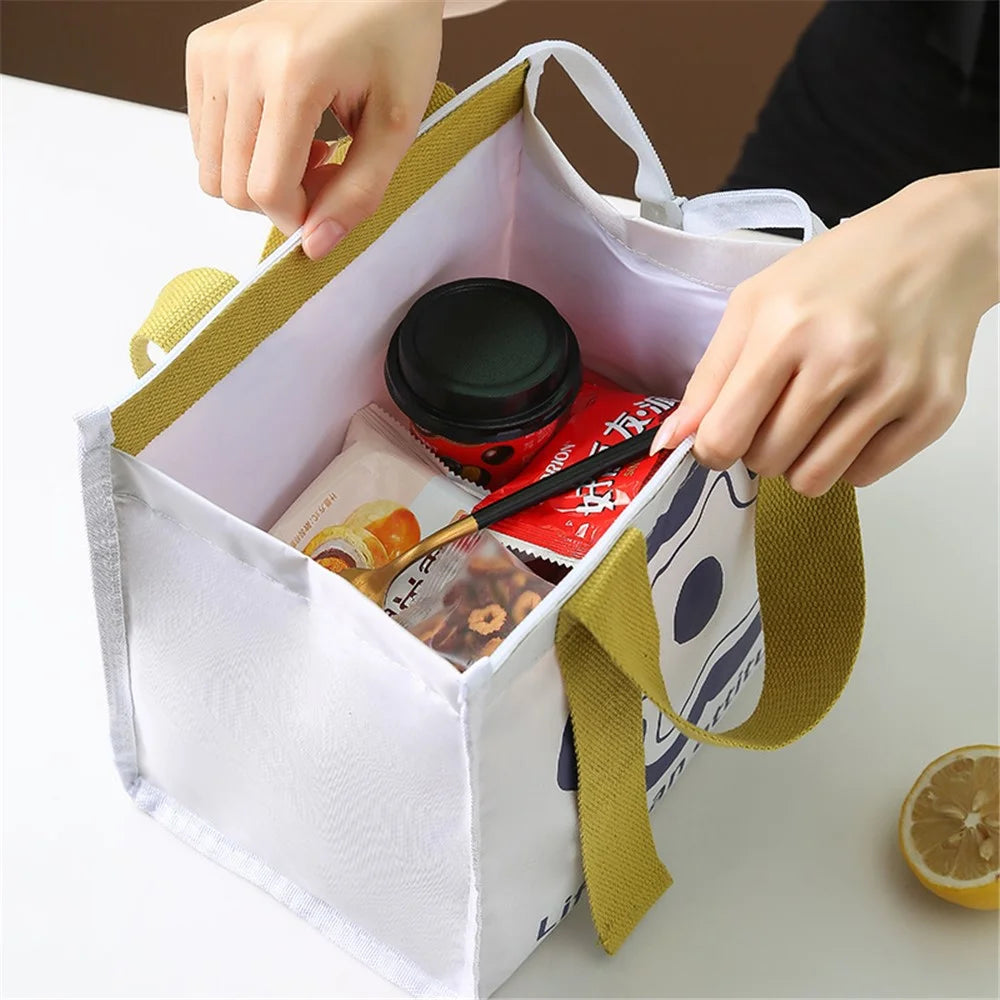 Stylish Oxford Cloth Insulated Lunch Bag Bento Tote Bag for Picnic Office School - Black/Letters - 5