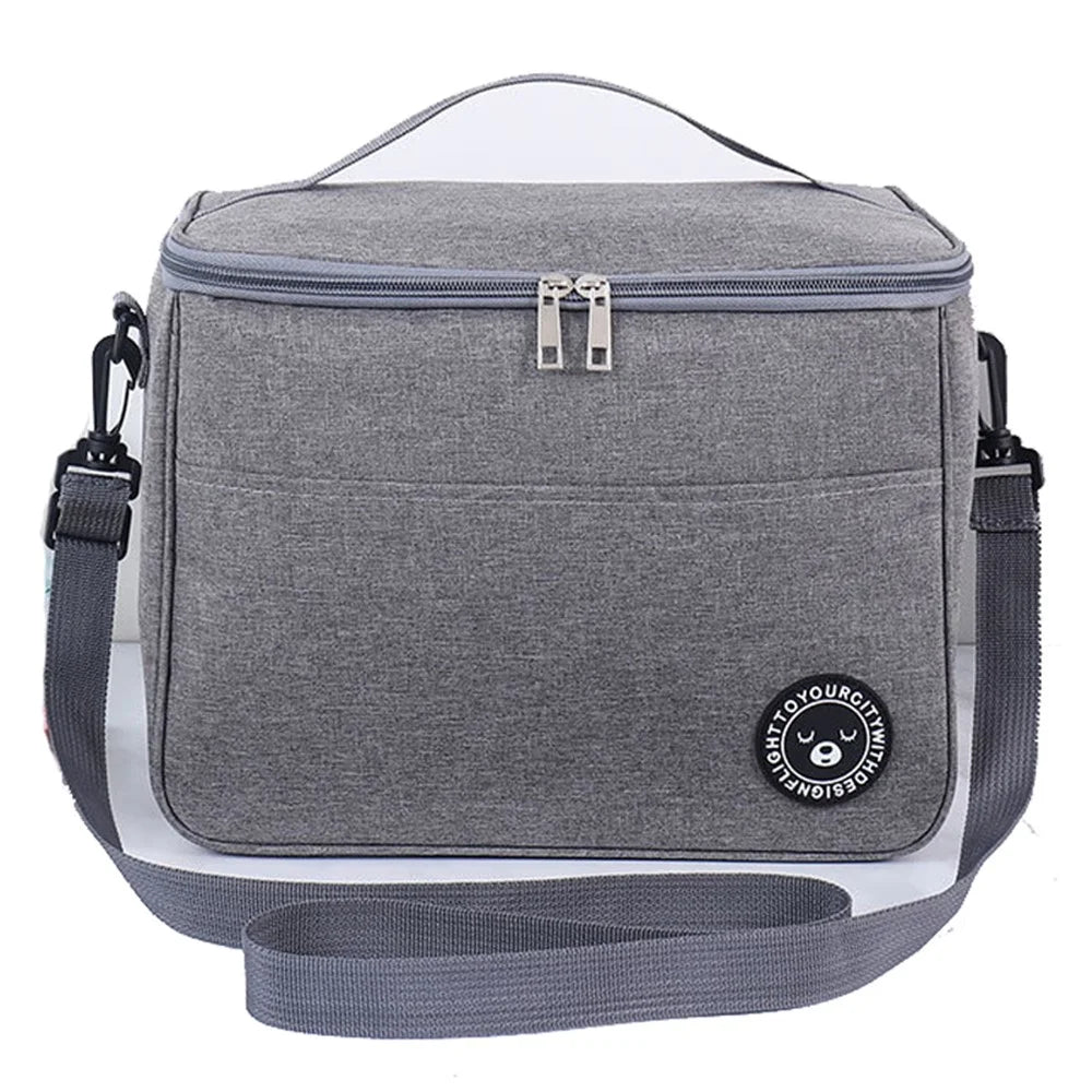 TB-0401 Large Size Oxford Cloth Insulated Lunch Carrying Bag Bento Fruit Storage Bag with Shoulder Strap - Grey - 1