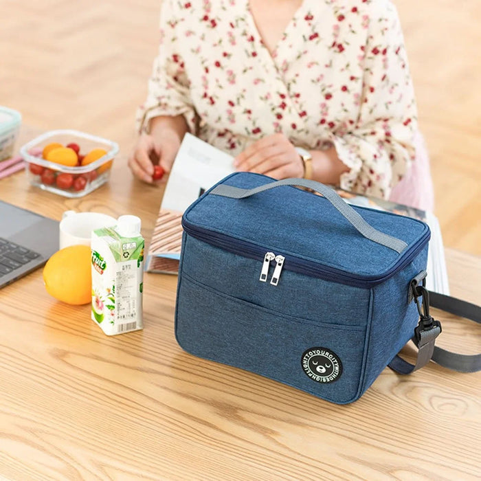 TB-0401 Large Size Oxford Cloth Insulated Lunch Carrying Bag Bento Fruit Storage Bag with Shoulder Strap - Grey - 2