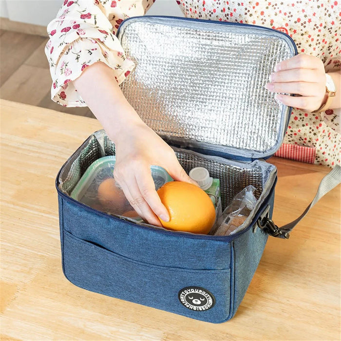 TB-0401 Large Size Oxford Cloth Insulated Lunch Carrying Bag Bento Fruit Storage Bag with Shoulder Strap - Grey - 4