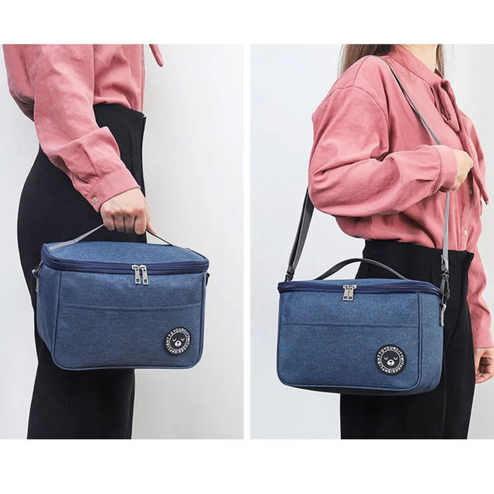 TB-0401 Large Size Oxford Cloth Insulated Lunch Carrying Bag Bento Fruit Storage Bag with Shoulder Strap - Grey - 5