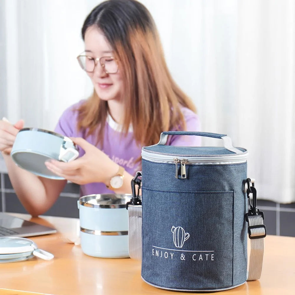 Oxford Cloth Thermal Insulation Lunch Bag Leakproof Lunch Tote Bag Food Container, Size: M - Navy Blue - 3