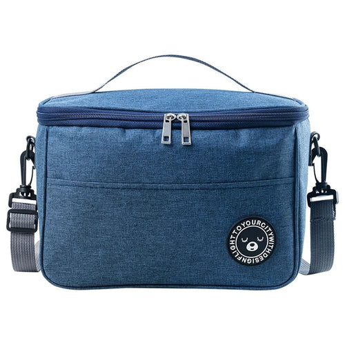 TB-0401 Fashionable Lunch Bag Handbag Thermal Insulated Cooler Lunch Tote Box with Shoulder Strap, Size: M - Navy Blue - 1