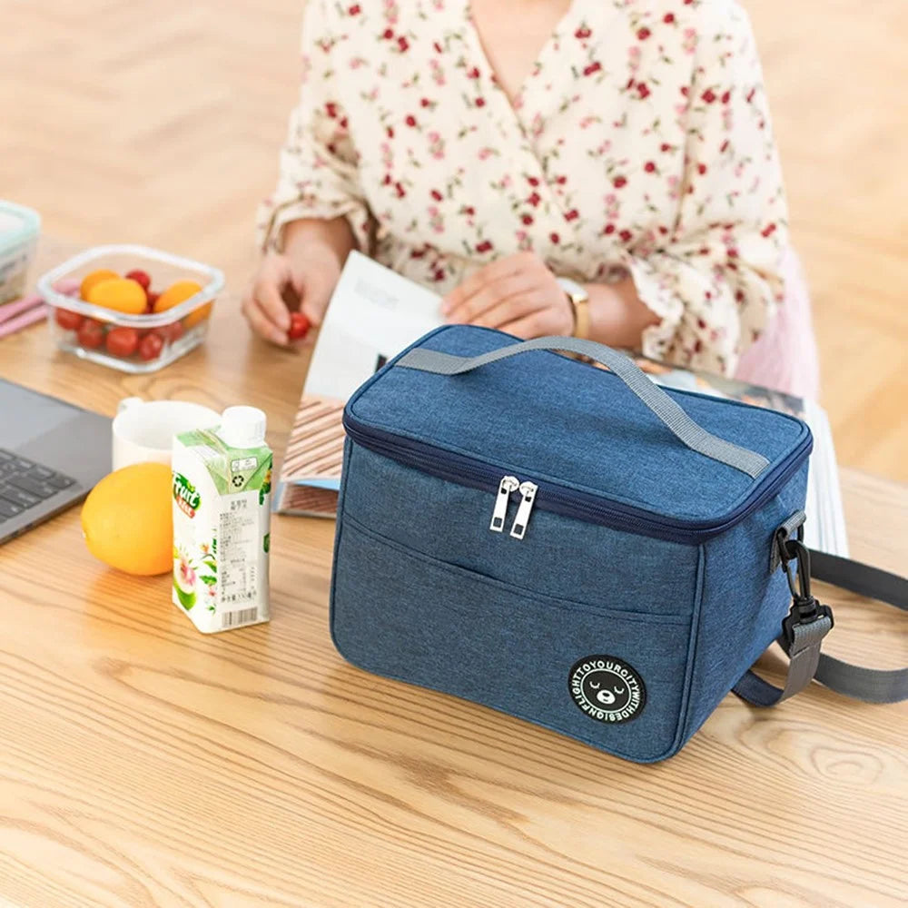 TB-0401 Fashionable Lunch Bag Handbag Thermal Insulated Cooler Lunch Tote Box with Shoulder Strap, Size: M - Navy Blue - 2