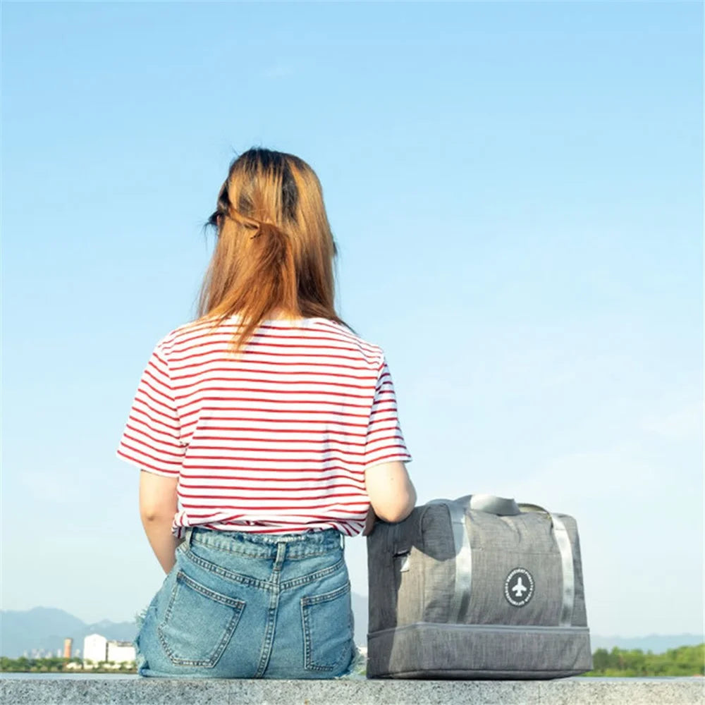 Bottom Shoes Pocket Design Portable Travel Swimming Swimsuit Clothes Carrying Bag with Shoulder Strap - Grey - 6