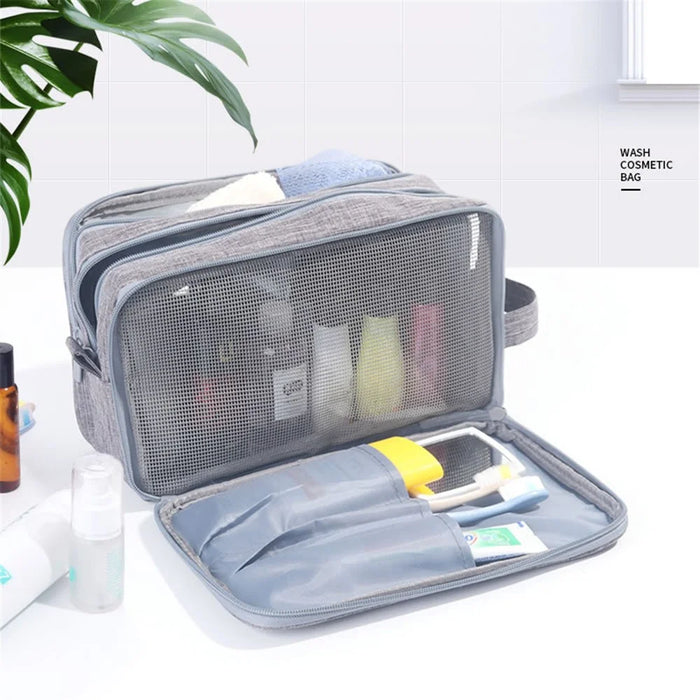 Small Size Portable Travel Multi-pocket Toiletry Bag Oxford Cloth Makeup Cosmetics Storage Bag - Grey - 2