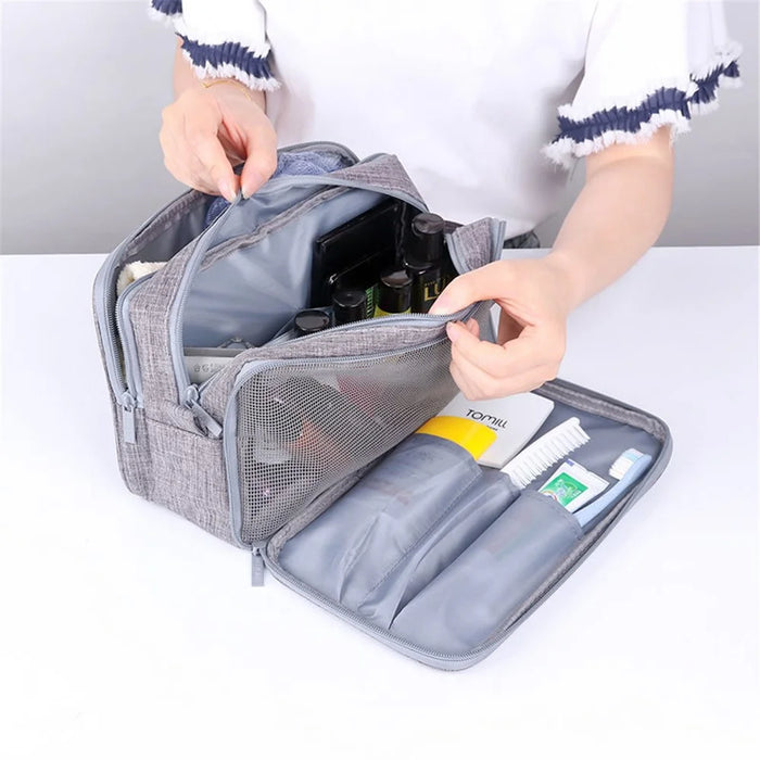 Small Size Portable Travel Multi-pocket Toiletry Bag Oxford Cloth Makeup Cosmetics Storage Bag - Grey - 4