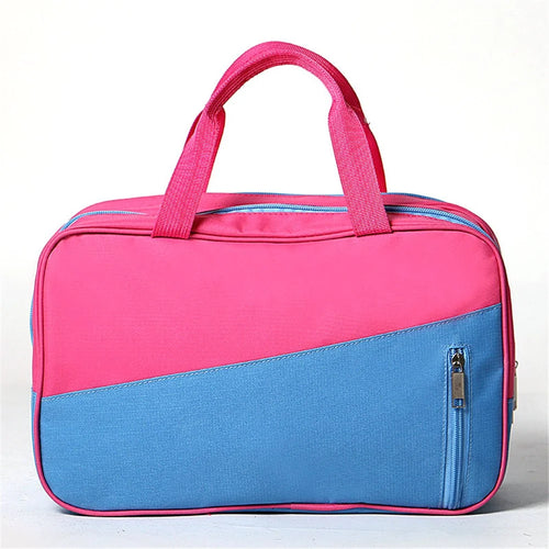 Portable Waterproof Nylon Travel Handbag Clothes Shoes Storage Sports Swimming Beach Bag - Rose Red/Blue - 1