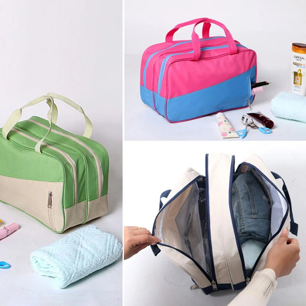 Portable Waterproof Nylon Travel Handbag Clothes Shoes Storage Sports Swimming Beach Bag - Rose Red/Blue - 3