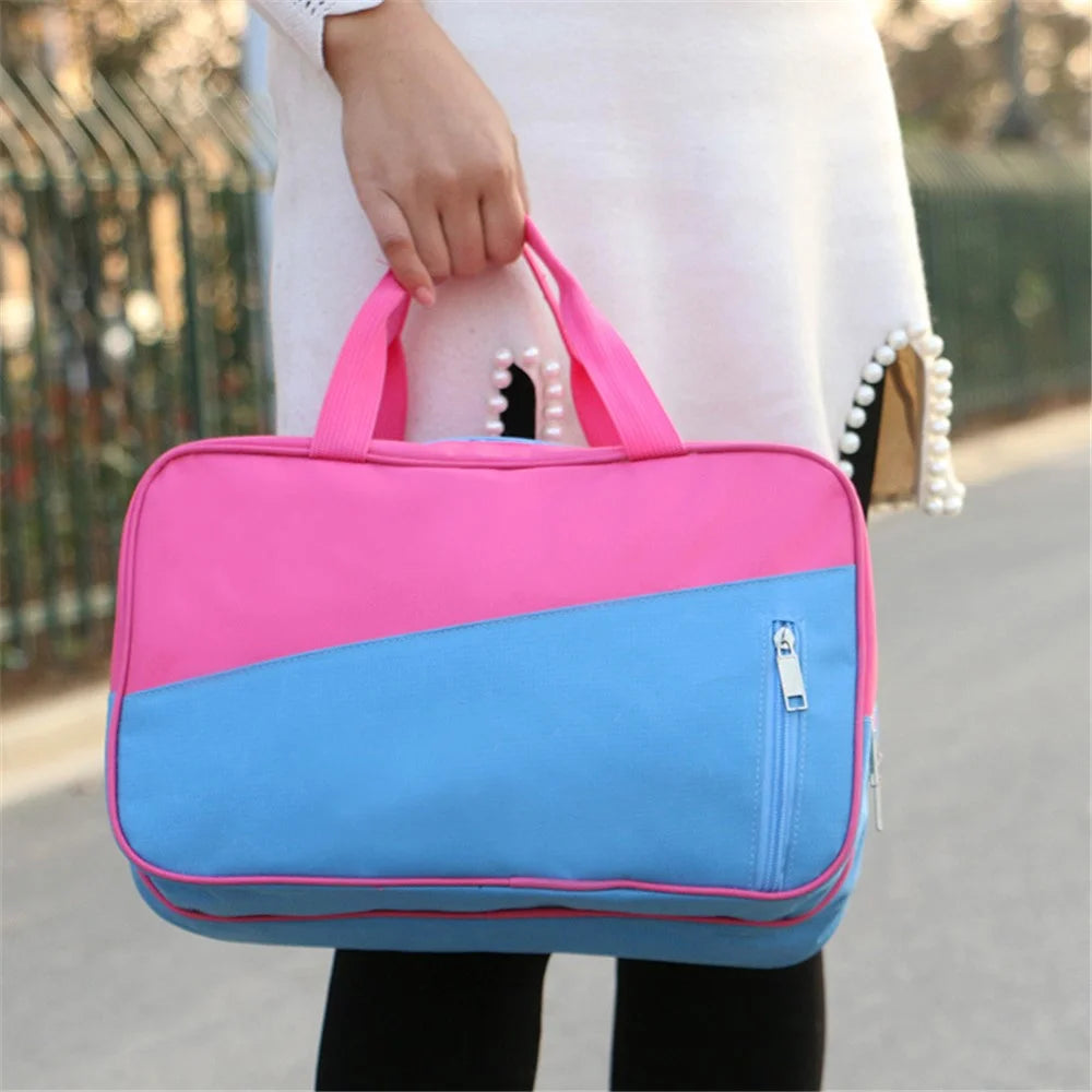 Portable Waterproof Nylon Travel Handbag Clothes Shoes Storage Sports Swimming Beach Bag - Rose Red/Blue - 5