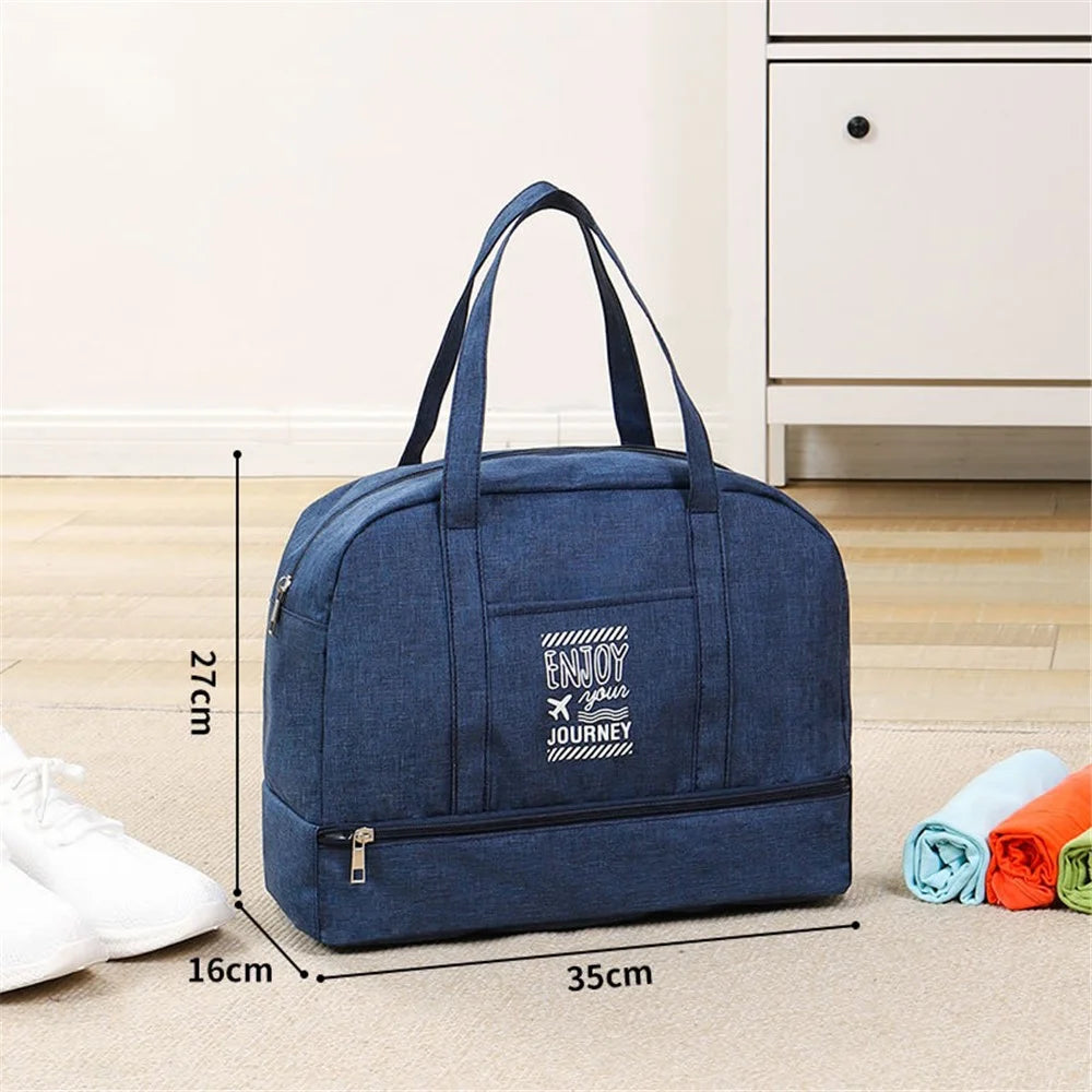 TB-0597 Small Size Portable Swimming Travel Clothes Cosmetics Storage Bag with Shoe Pocket and PVC Waterproof Pouch - Navy Blue - 2