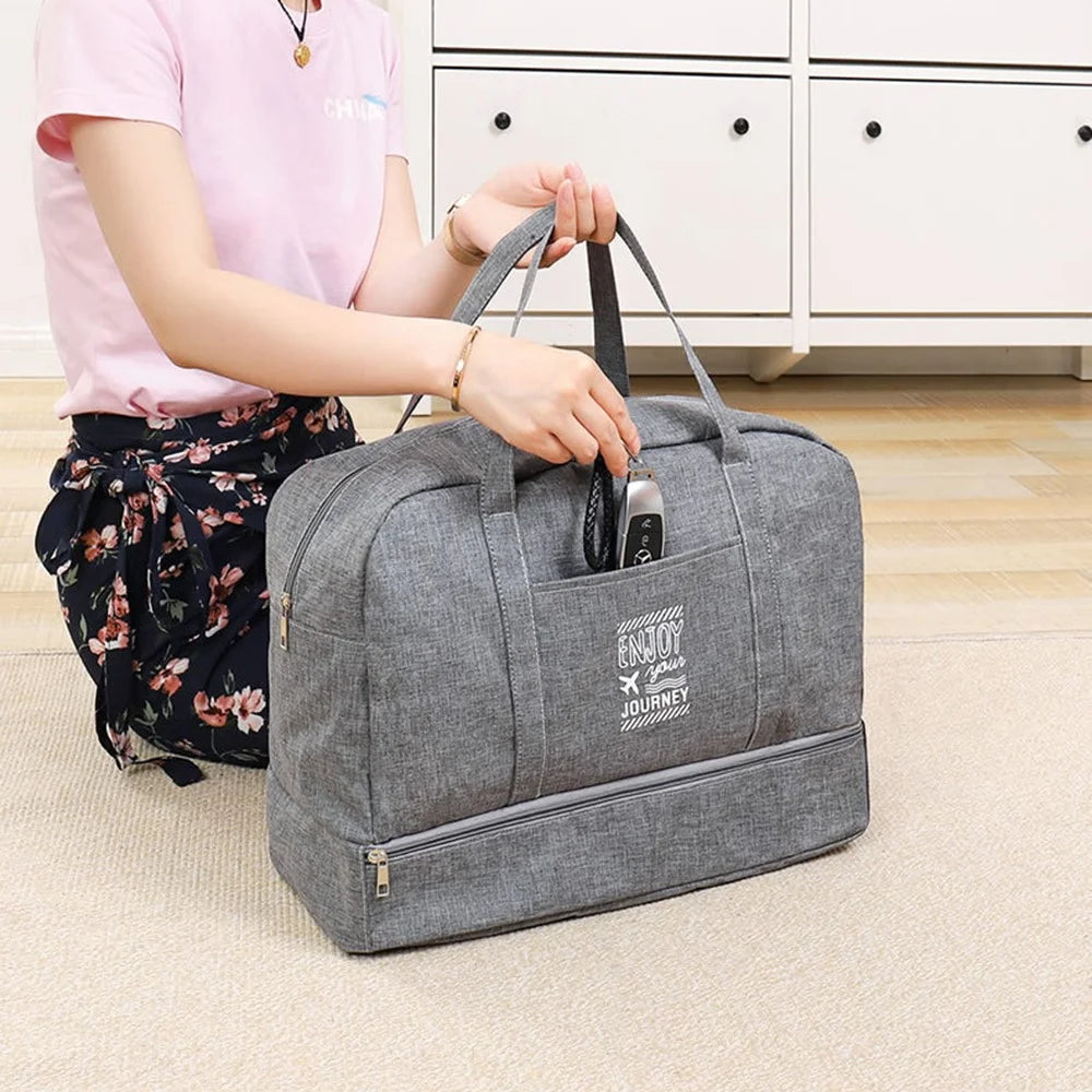 TB-0597 Large Size Portable Travel Handbag Clothes Shoes Cosmetics Storage Bag with PVC Waterproof Pouch - Grey - 4