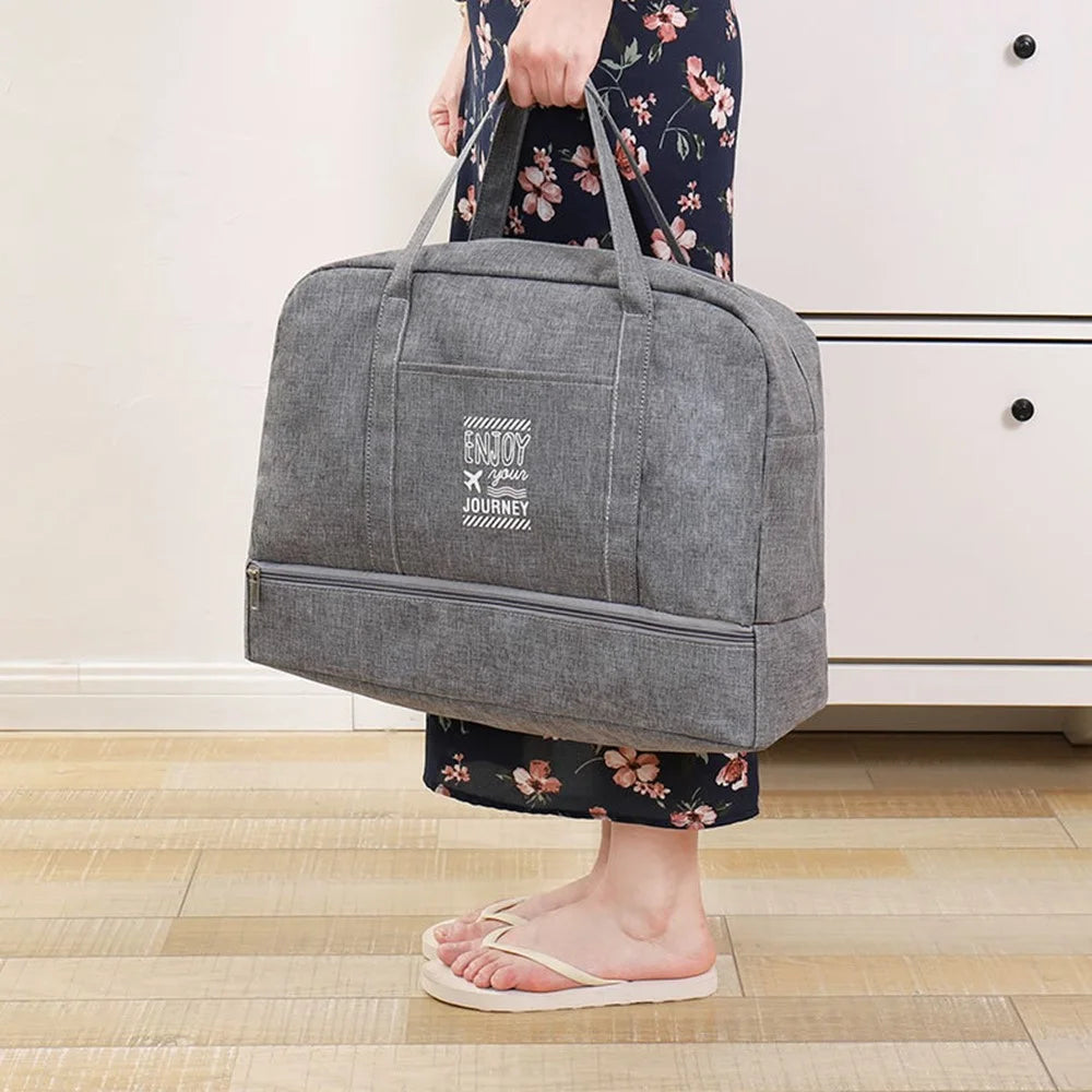 TB-0597 Large Size Portable Travel Handbag Clothes Shoes Cosmetics Storage Bag with PVC Waterproof Pouch - Grey - 5