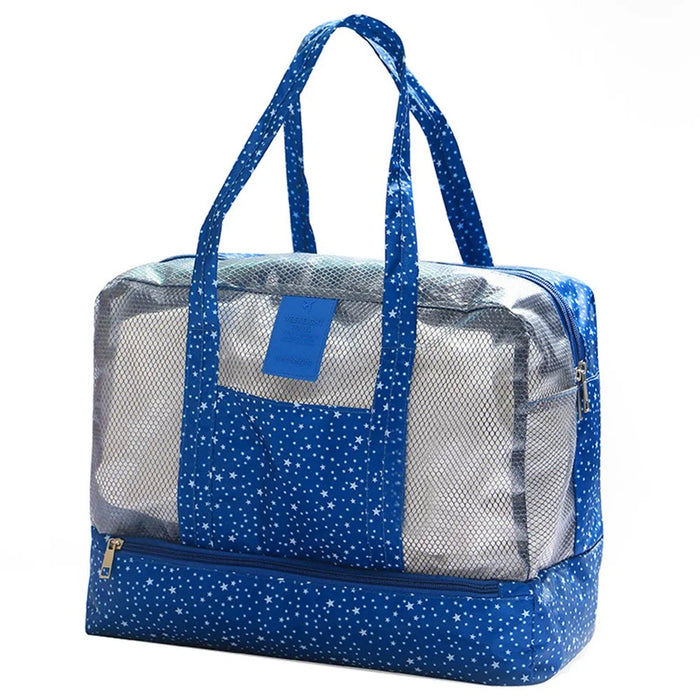 Wet Dry Separation Large Capacity Waterproof Oxford Fabric Beach Swimming Storage Bag Travel Organizer - Dark Blue Stars - 1