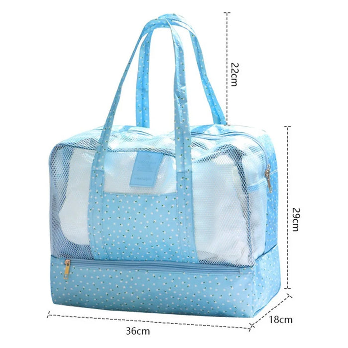 Wet Dry Separation Large Capacity Waterproof Oxford Fabric Beach Swimming Storage Bag Travel Organizer - Dark Blue Stars - 4