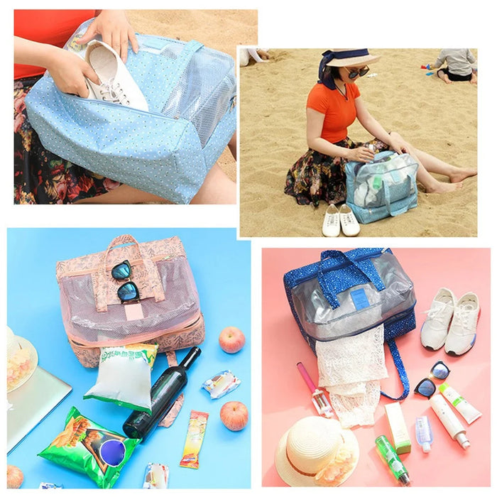 Wet Dry Separation Large Capacity Waterproof Oxford Fabric Beach Swimming Storage Bag Travel Organizer - Dark Blue Stars - 5