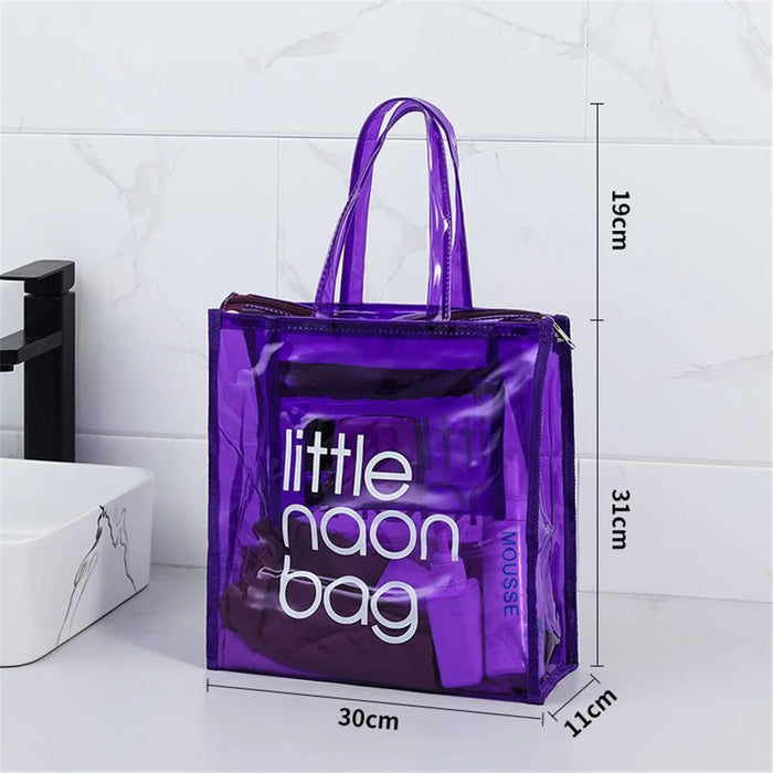 TB-0555 PVC Waterproof Translucent Large Capacity Wash Bag Hand Bag Storage Bag - Purple - 3